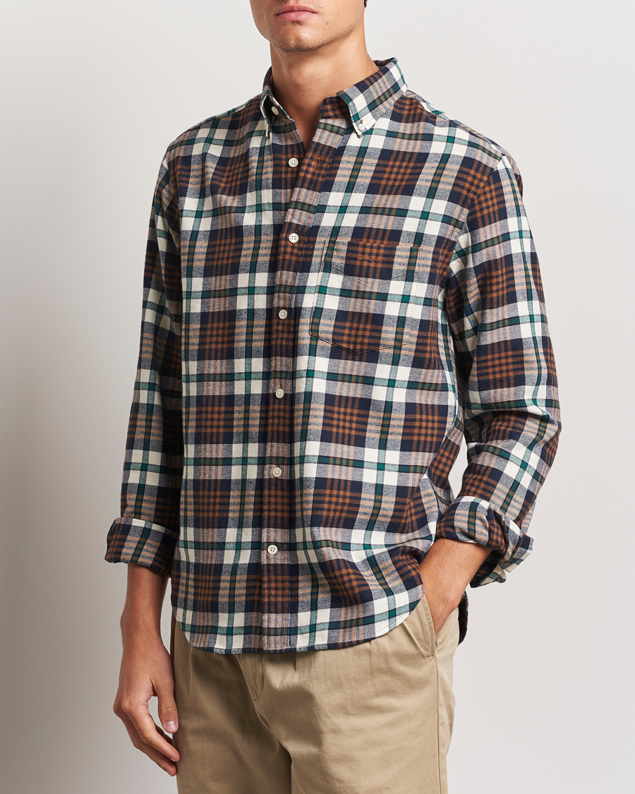 Heren |  | GANT | Regular Flannel Plaid Shirt Cacao Brown