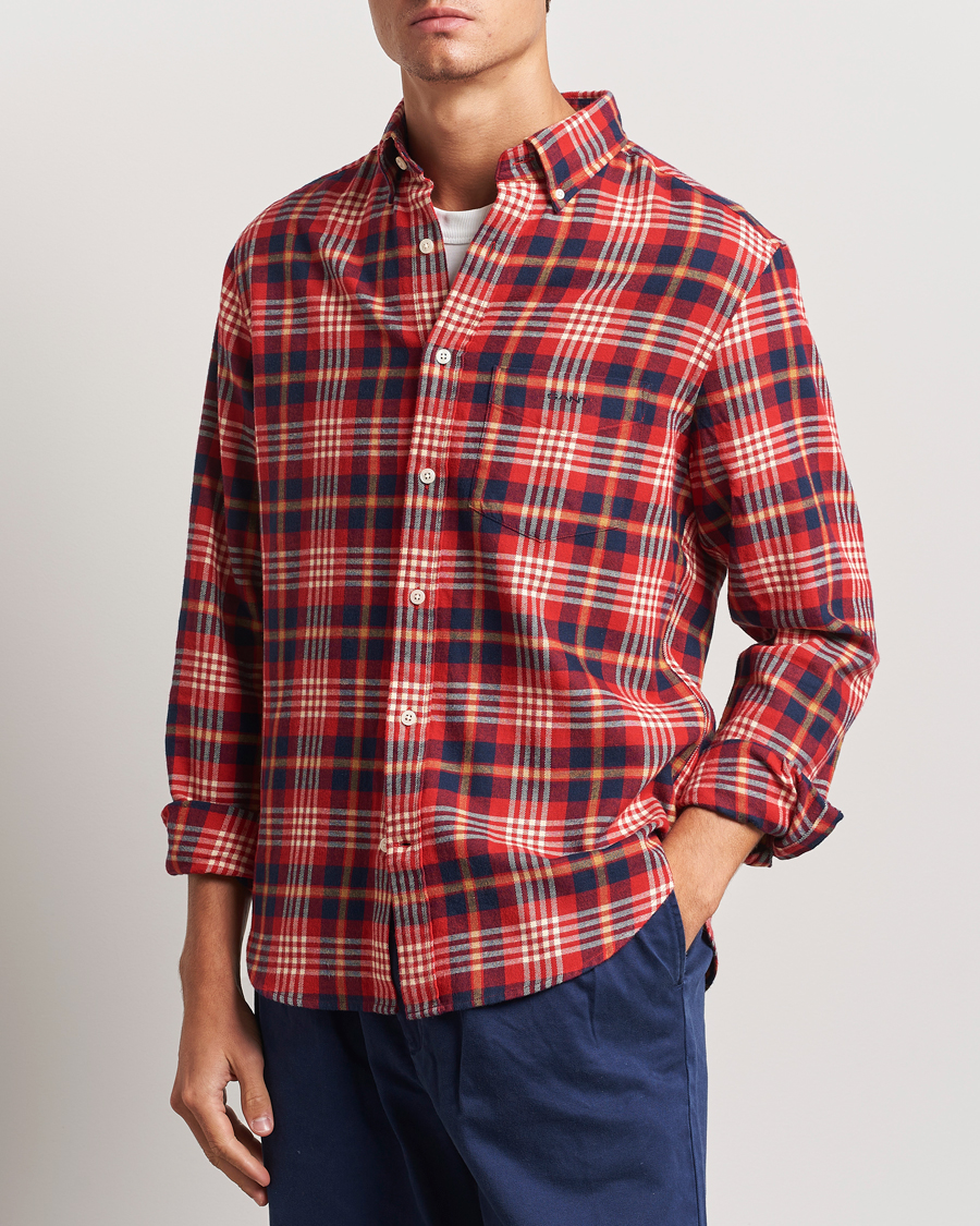 Heren |  | GANT | Regular Flannel Plaid Shirt Ruby Red