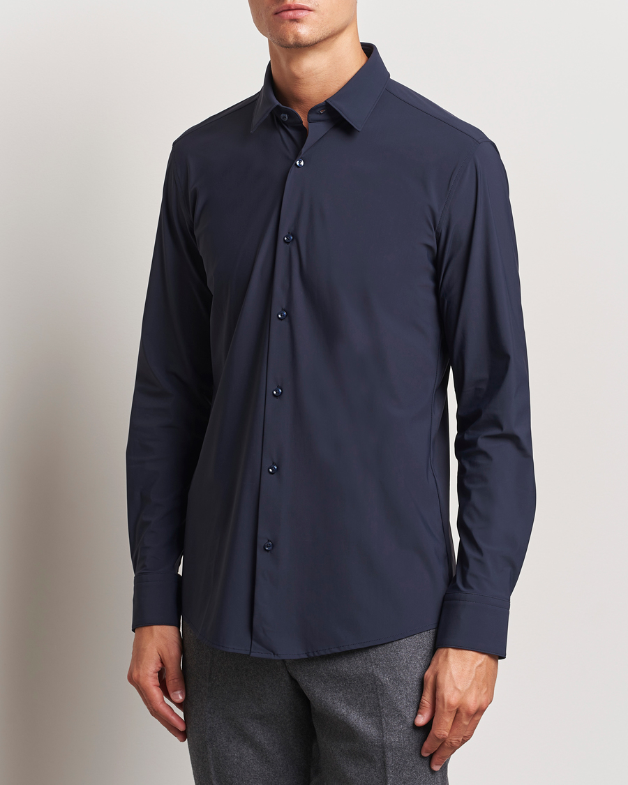 Heren | Business & Beyond - Formal | BOSS BLACK | Hank 4-Way Stretch Shirt Dark Blue