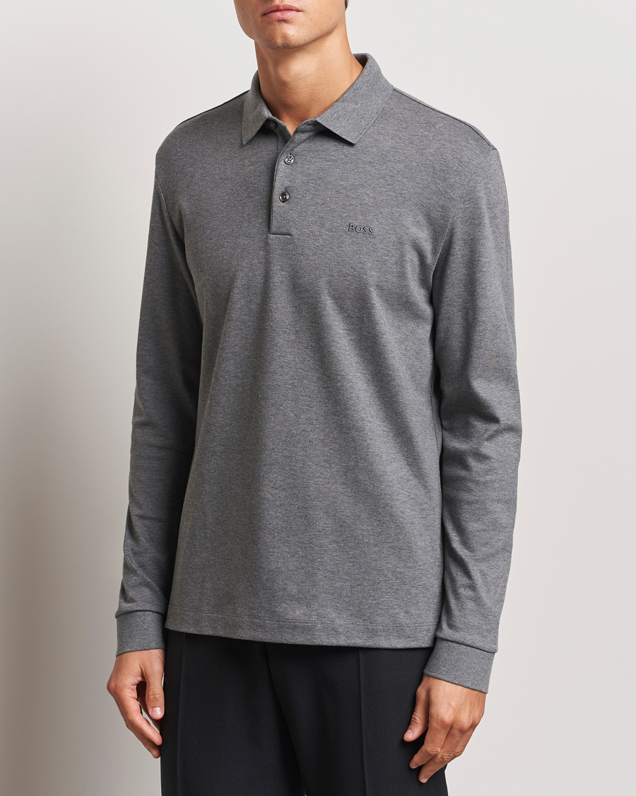 Heren | Polo's | BOSS BLACK | Pado Mercerized Long Sleeve Polo Medium Grey