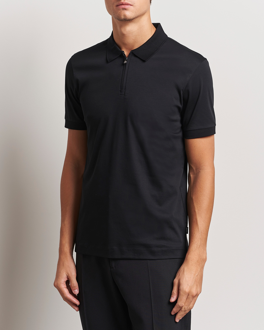 Heren | Polo's | BOSS BLACK | Paras Mercerized Half Zip Polo Black