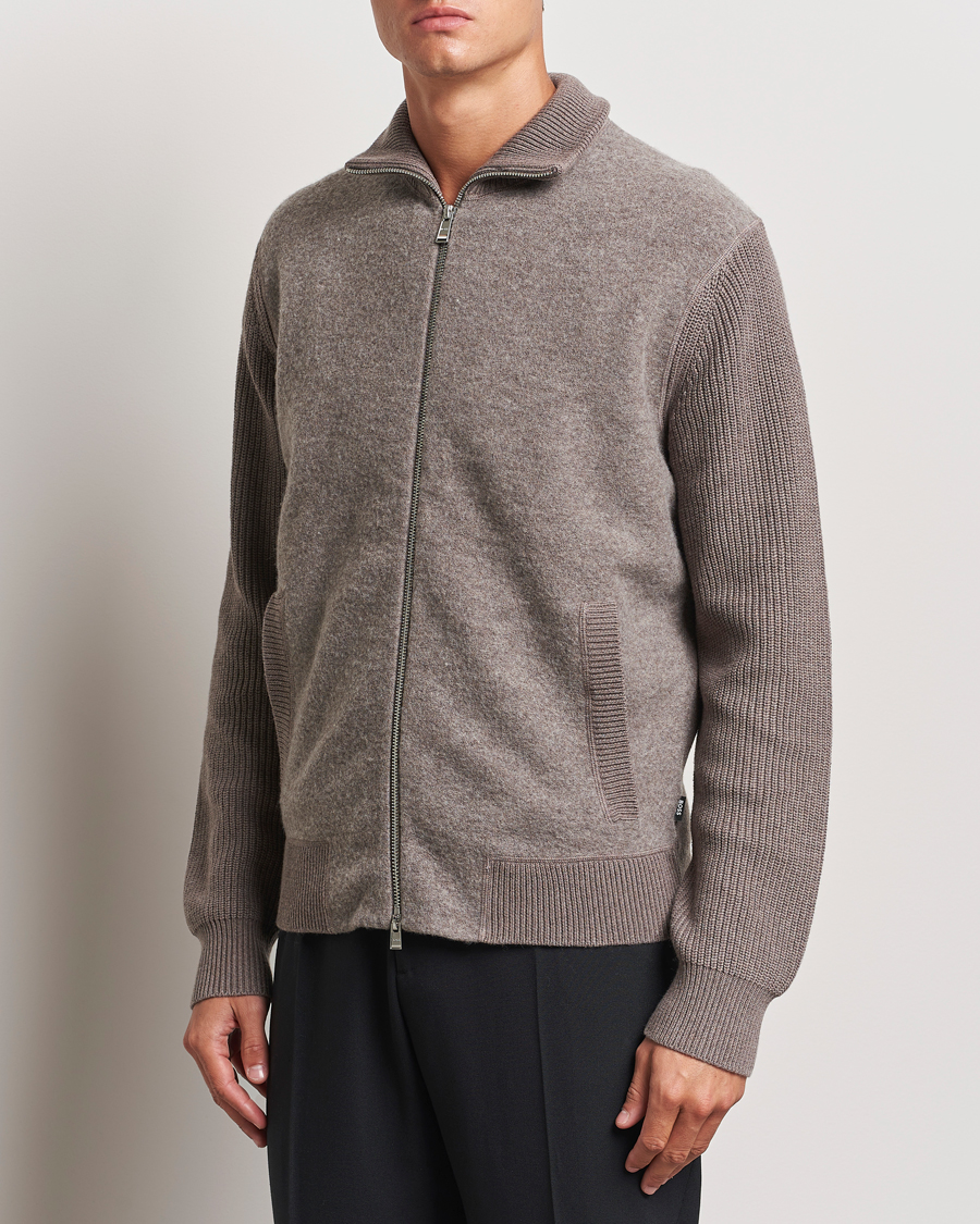 Heren |  | BOSS BLACK | Emeraviglio Wool/Cotton Full Zip Dark Beige