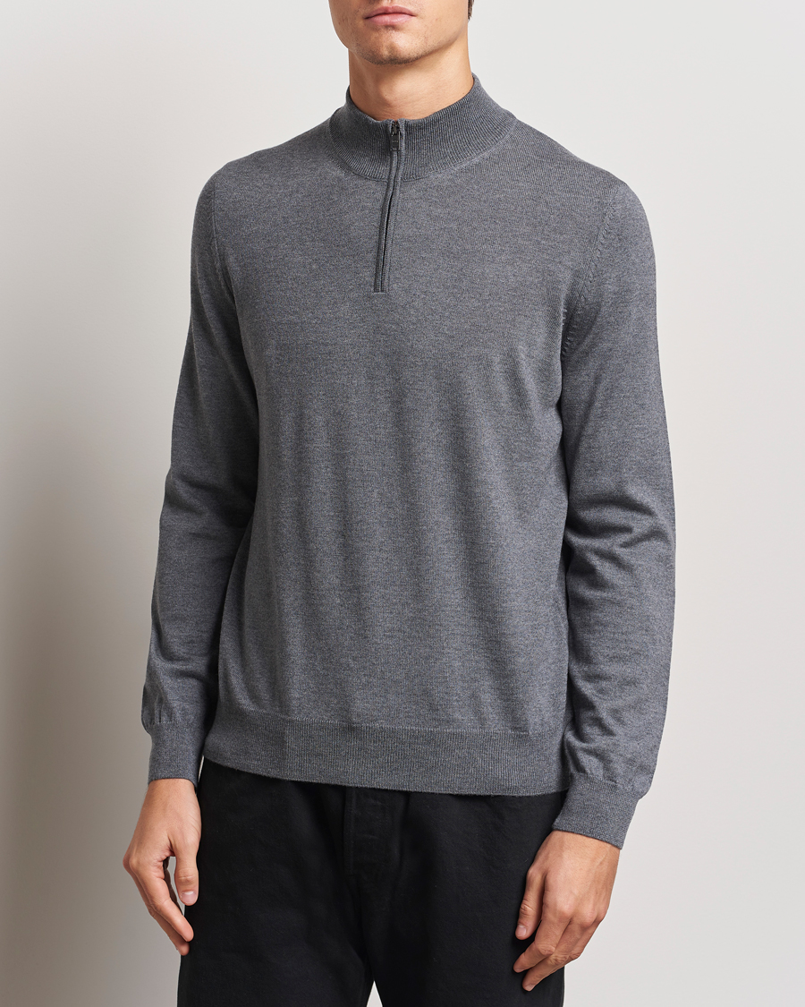 Heren |  | BOSS BLACK | Ebenji Merino Knitted Half Zip Medium Grey