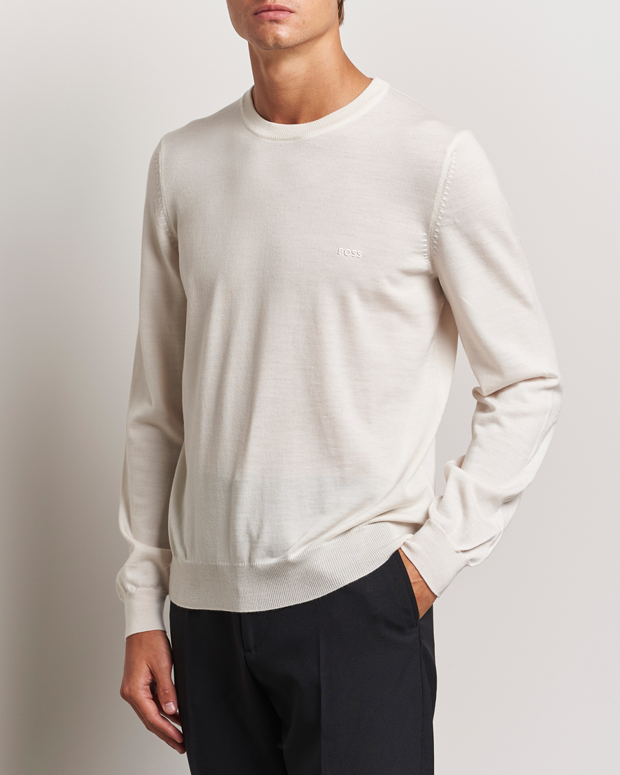 Heren |  | BOSS BLACK | Botto Merino Knitted Pullover Open White