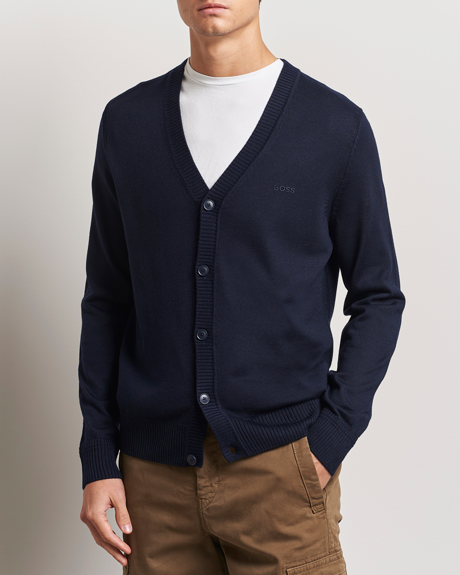 Heren |  | BOSS ORANGE | Avac Wool Knitted Cardigan Dark Blue