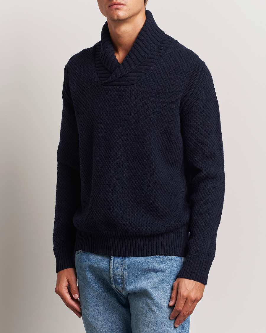 Heren |  | BOSS ORANGE | Amadon Knitted Shawl Collar Sweater Dark Blue