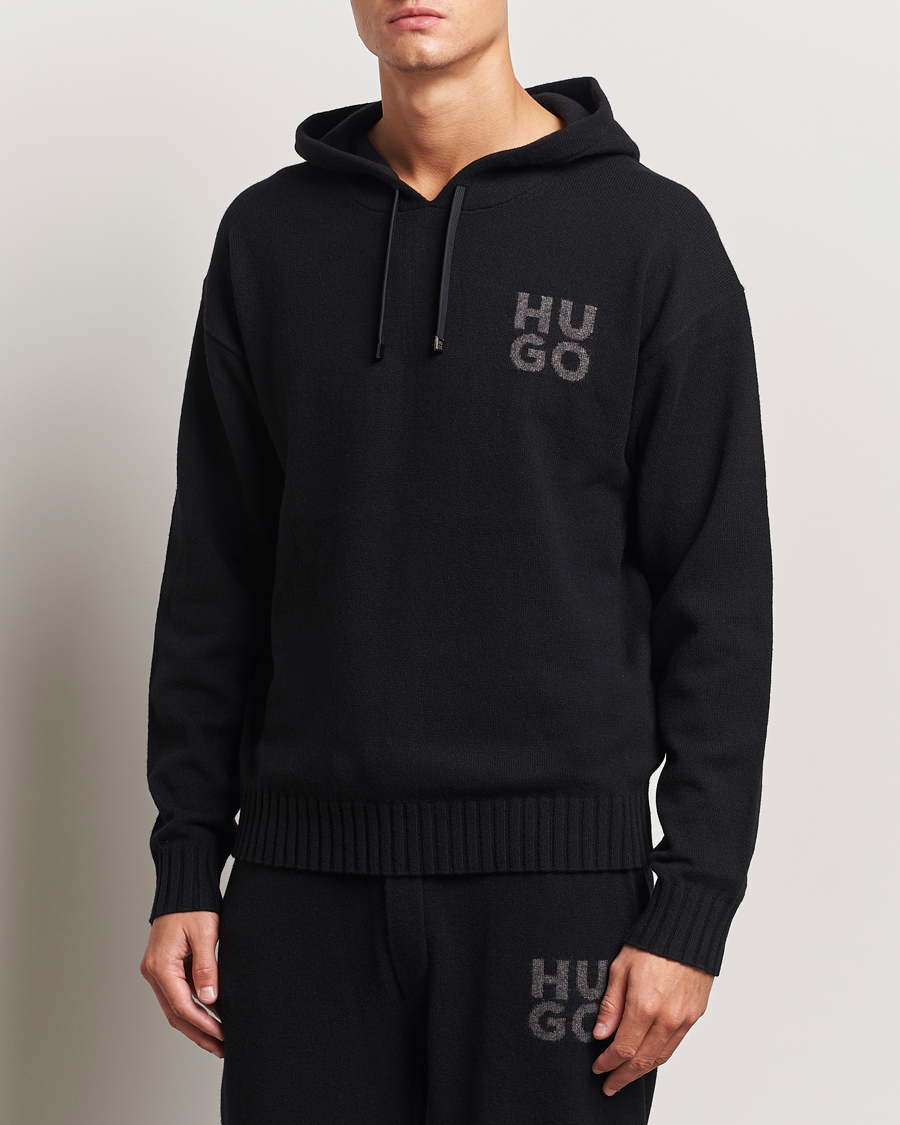 Heren |  | HUGO | San Henry Wool Knitted Hoodie Black