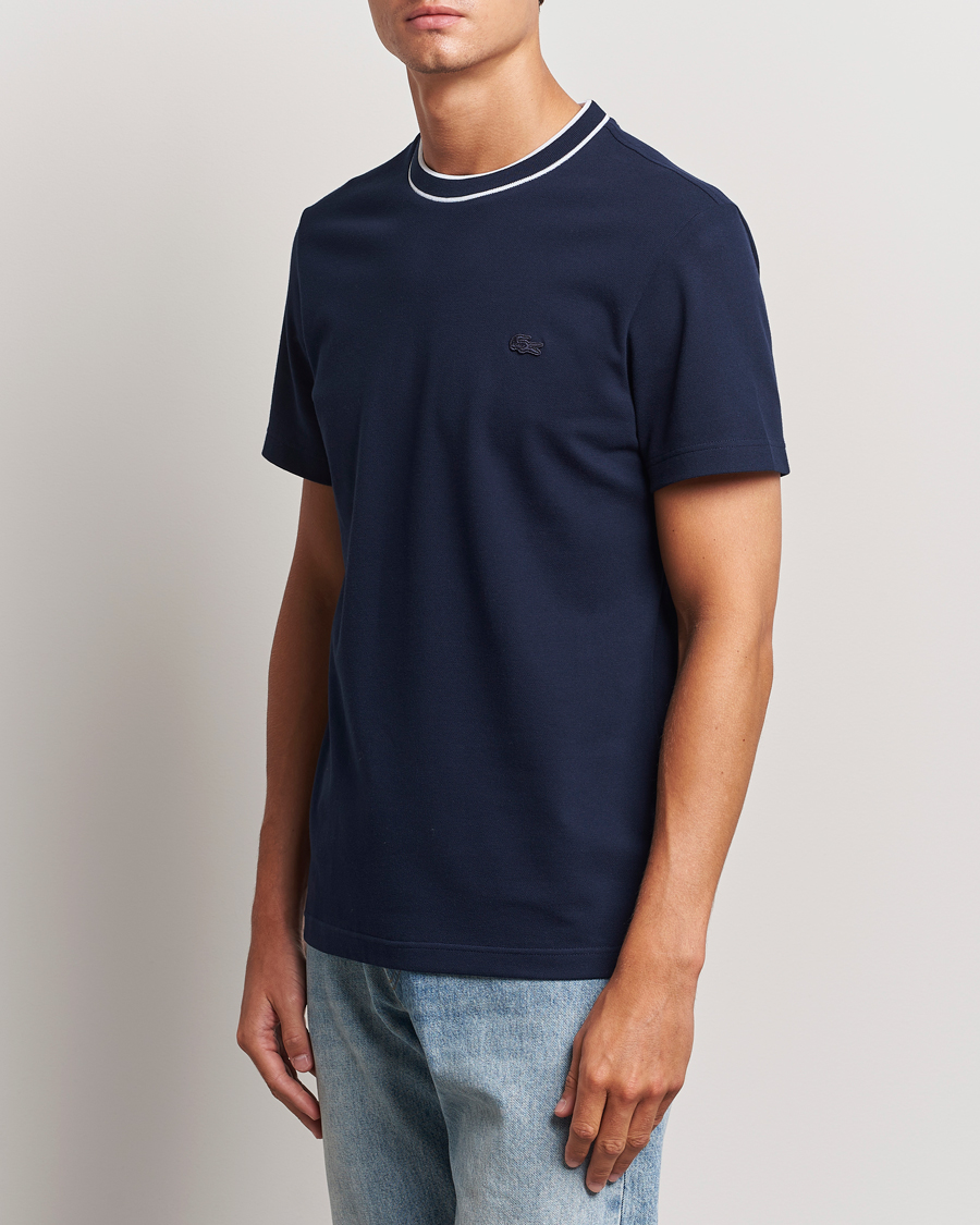 Heren |  | Lacoste | Contrast Rib Piqué T-Shirt Navy