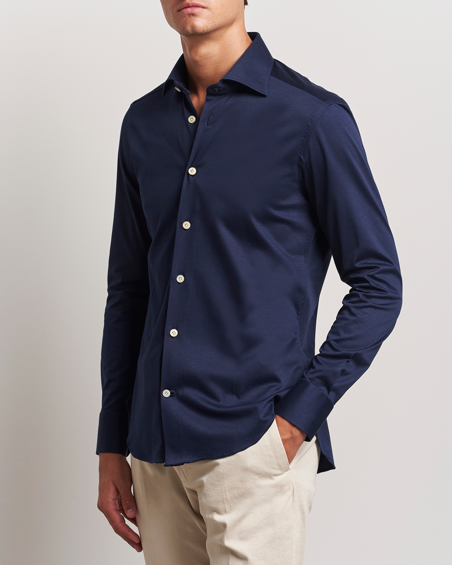 Heren | Overhemden | Kiton | Cotton Jersey Shirt Navy
