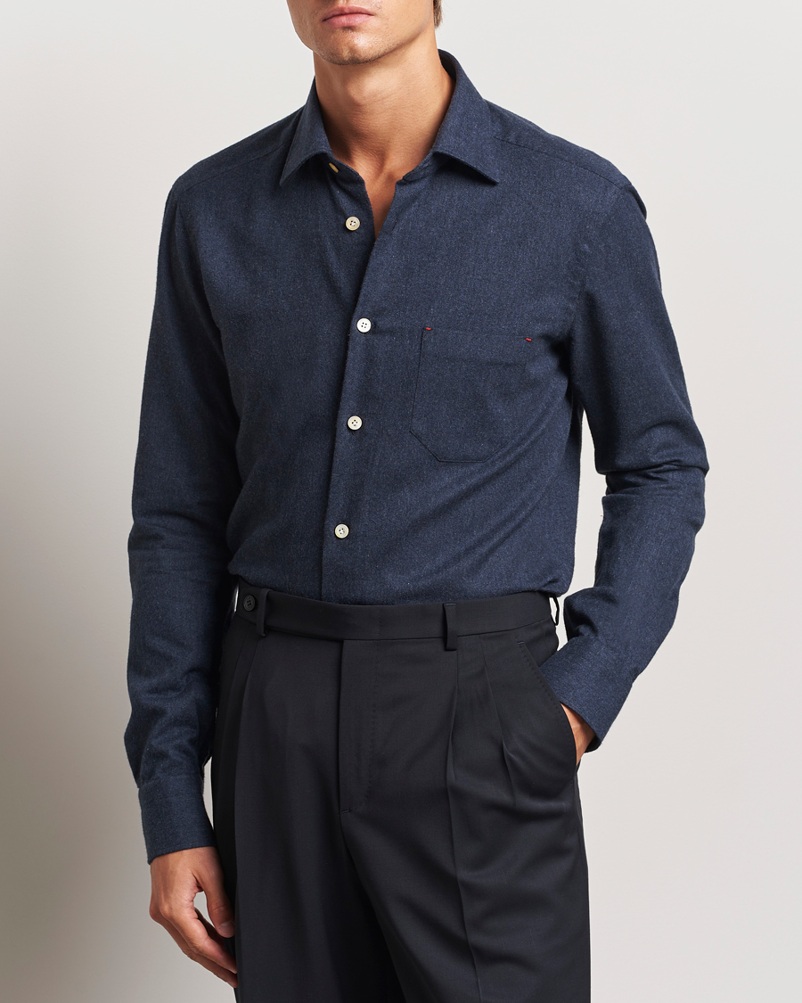 Heren | Kiton | Kiton | Soft Flannel Sport Shirt Navy