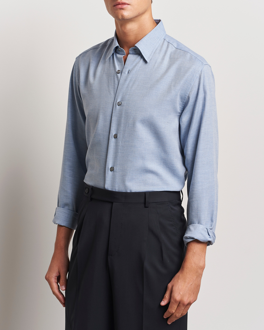 Heren | Flanellen overhemden | Brioni | Cotton/Cashmere Flannel Shirt Light Blue