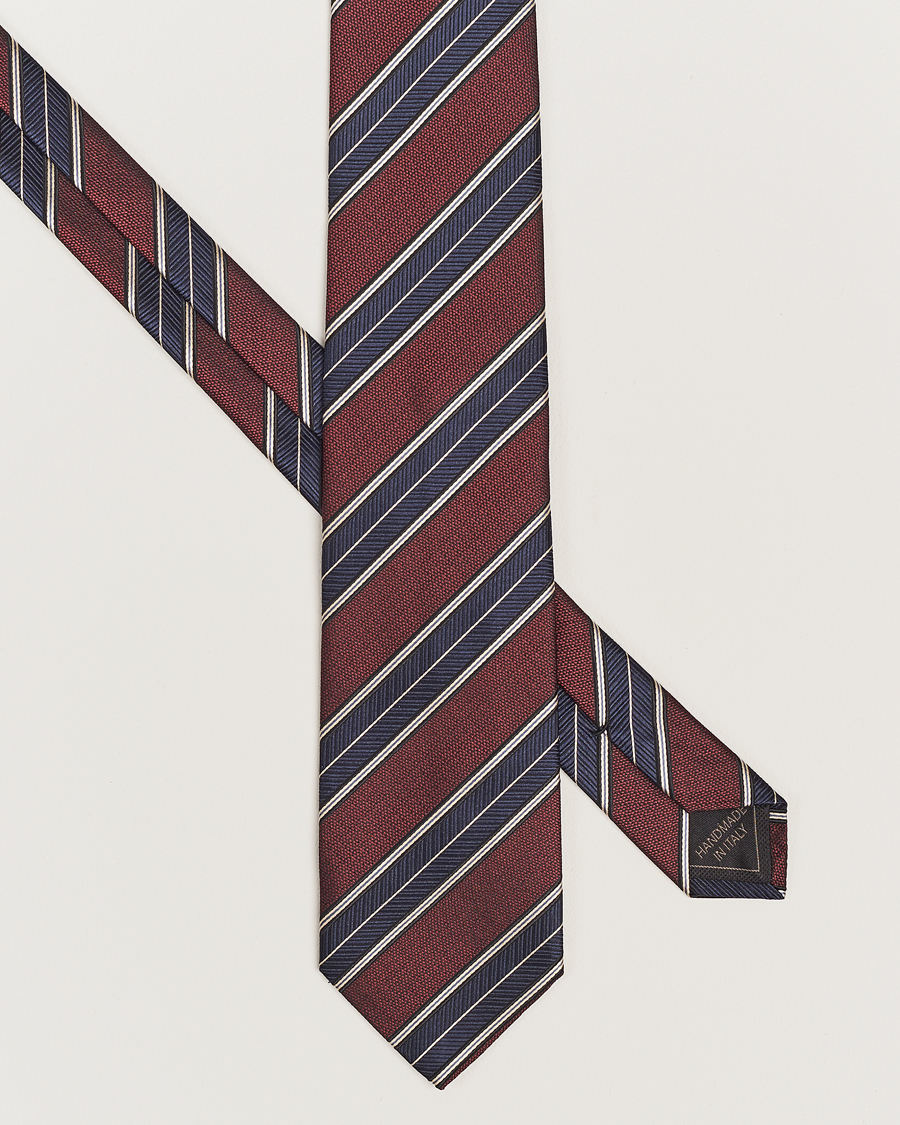 Heren |  | Brioni | Regimental Stripe Silk Tie Burgundy