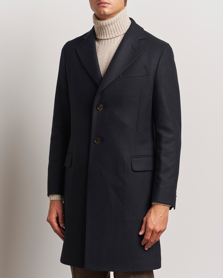 Heren | Mantels | Boglioli | Herringbone Wool Coat Navy