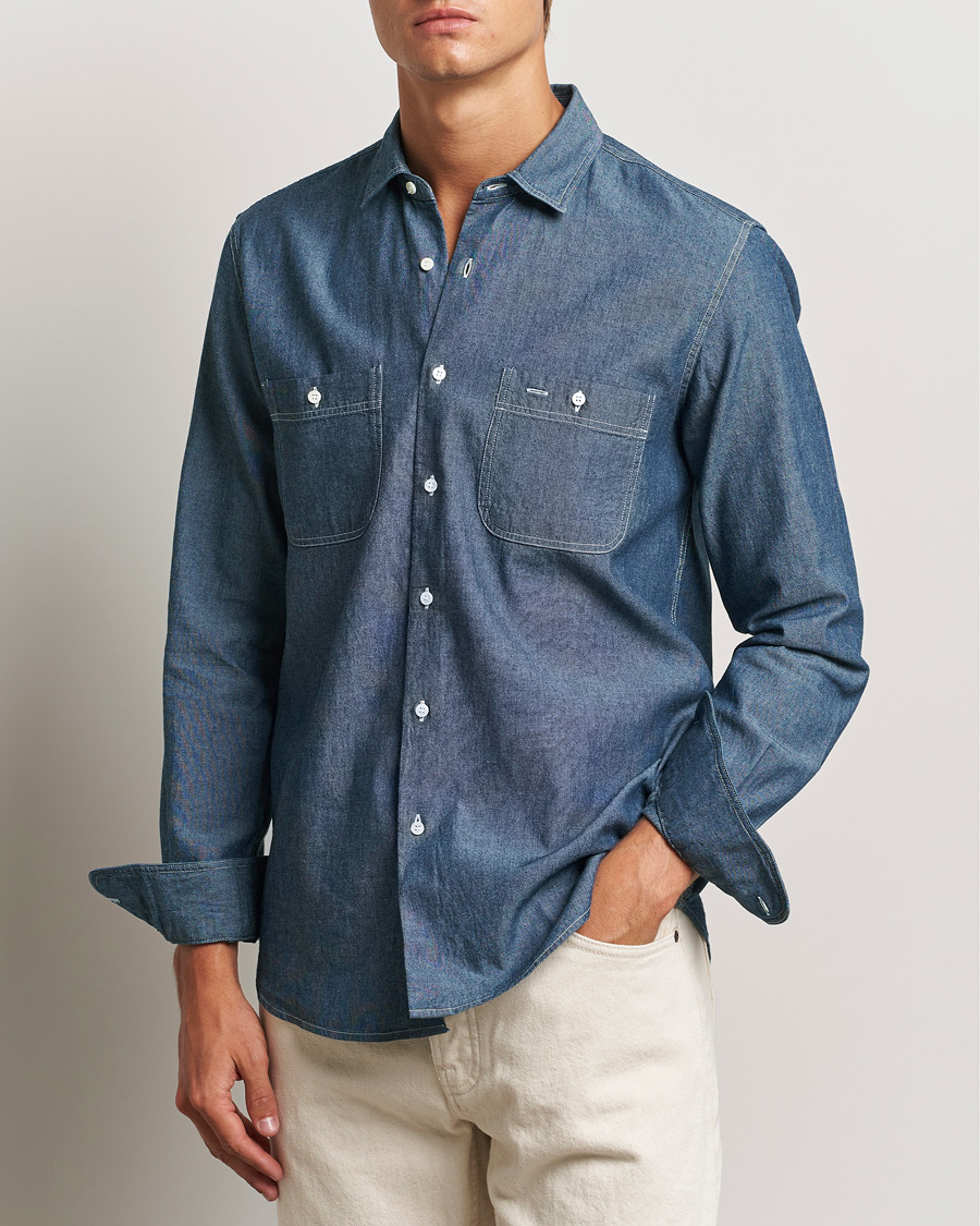 Heren | Spijker overhemden | Aspesi | Double Pocket Chambray Shirt Dark Wash