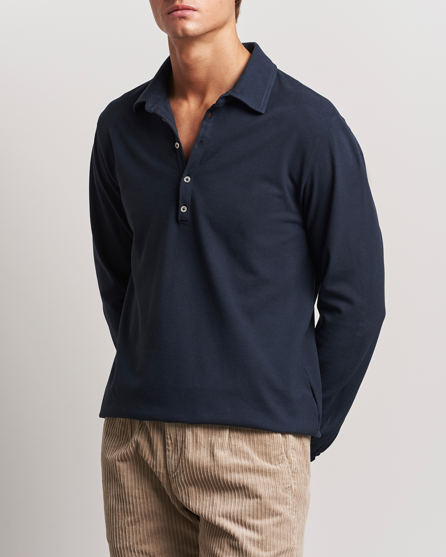 Heren |  | Massimo Alba | Ischia Cotton/Cashmere Long Sleeve Polo Navy