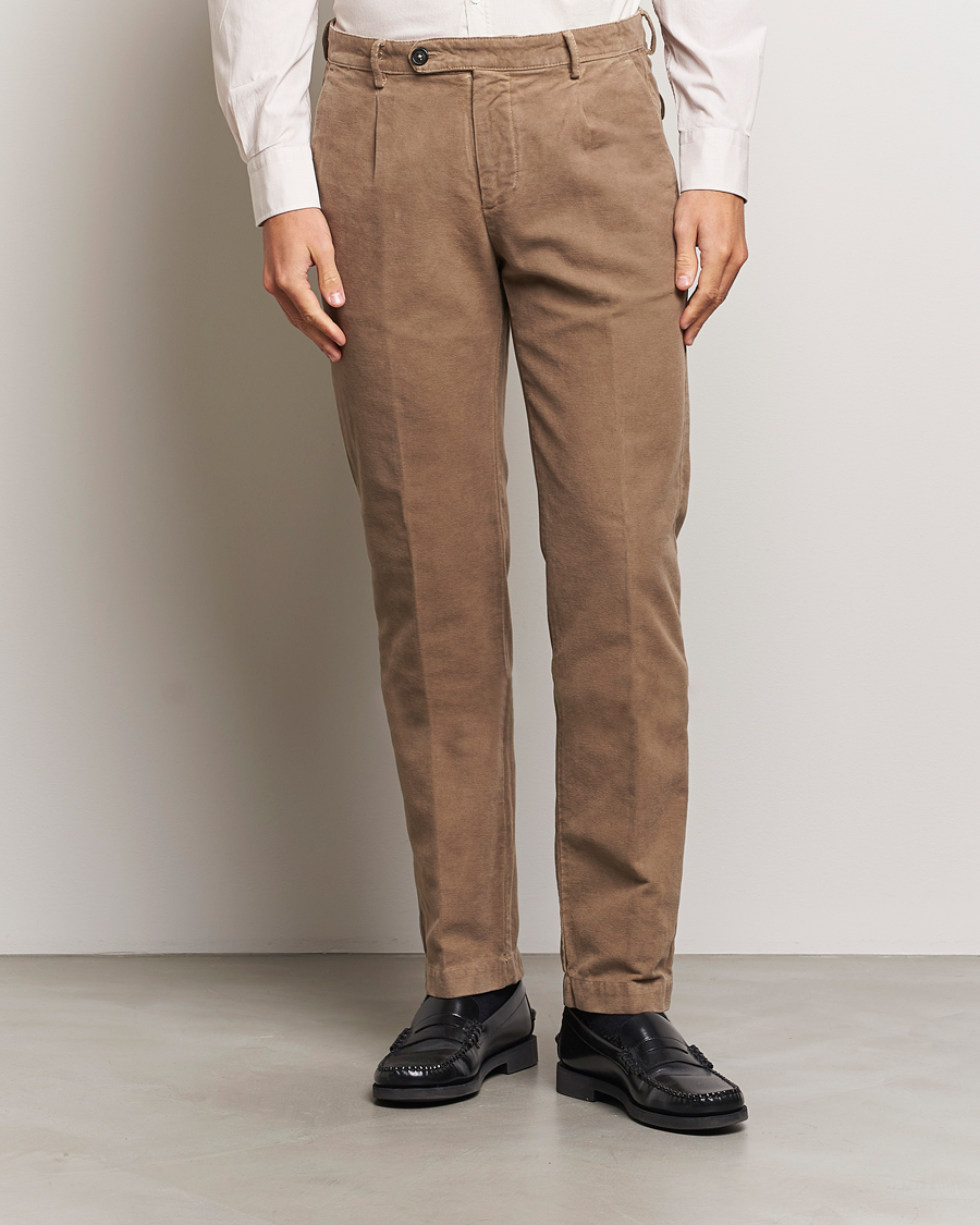 Heren |  | Massimo Alba | Ionio Pleated Moleskine Trousers Brown