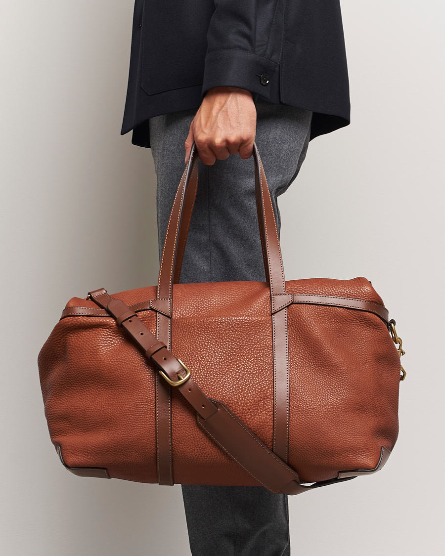 Heren | Afdelingen | Mismo | Tour Pebbled Leather Weekendbag Tabac/Cuoio