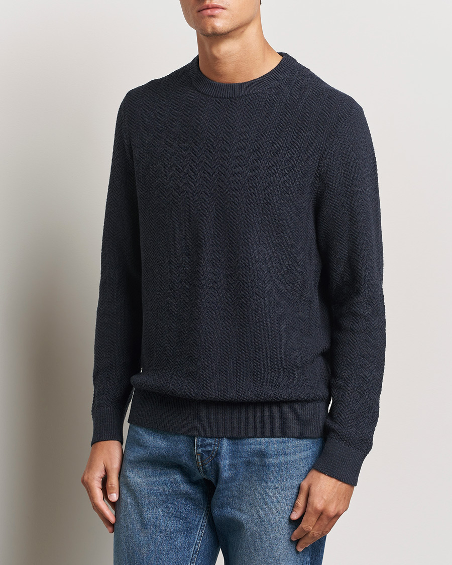 Heren |  | NN07 | Pete Cotton Knitted Crew Neck Navy Melange