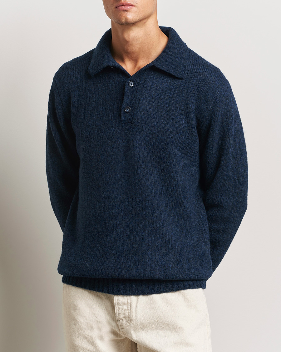 Heren |  | NN07 | Lee Brushed Wool Polo Navy Blue