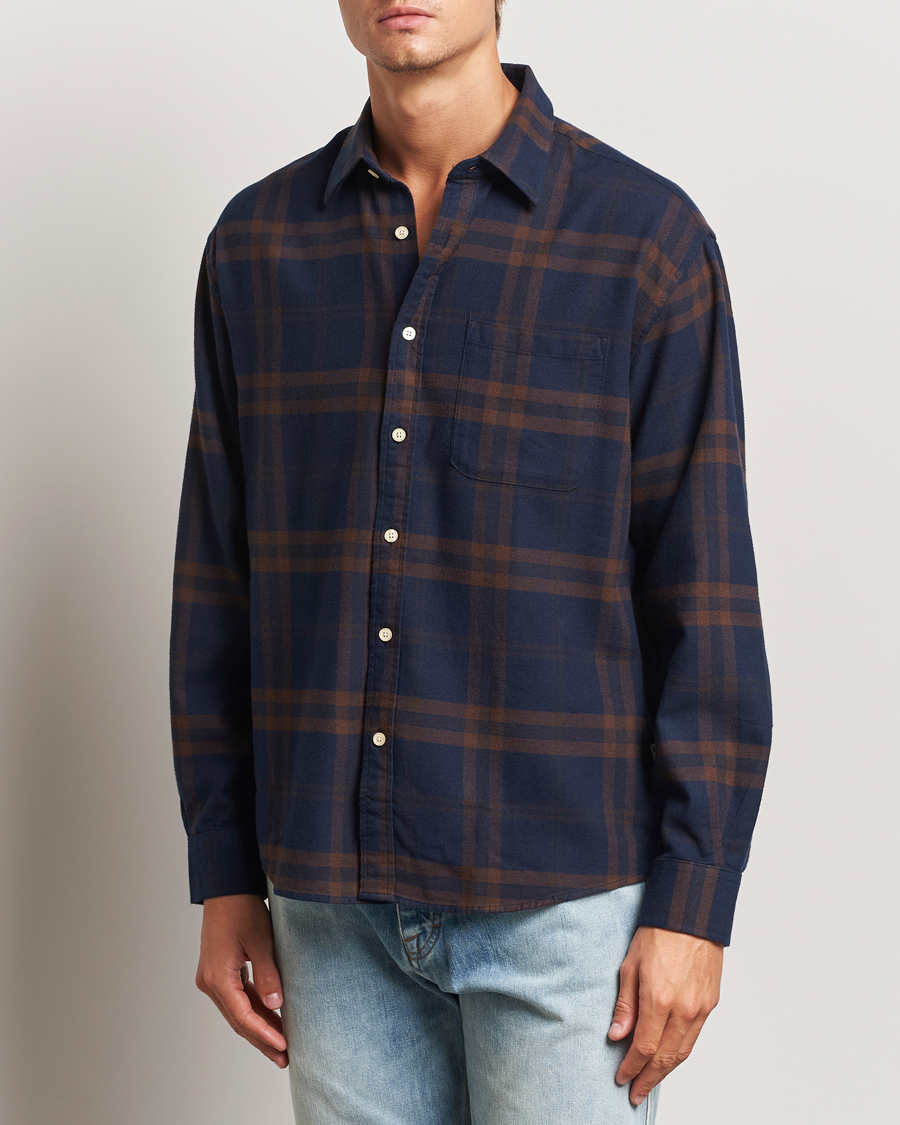 Heren | Business & Beyond - Casual | NN07 | Deon Flannel Shirt Blue/Brown