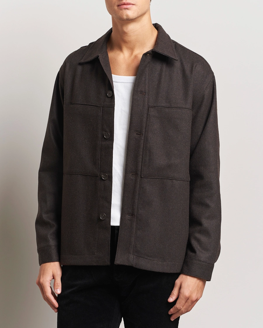 Heren |  | NN07 | Isak Wool Overshirt Dark Brown