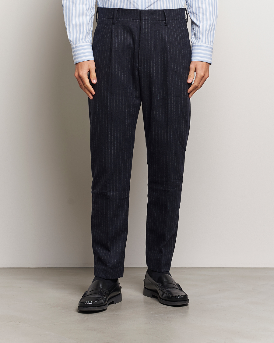 Heren |  | NN07 | Bill Wool Pleated Trousers Navy Blue Pinstripe