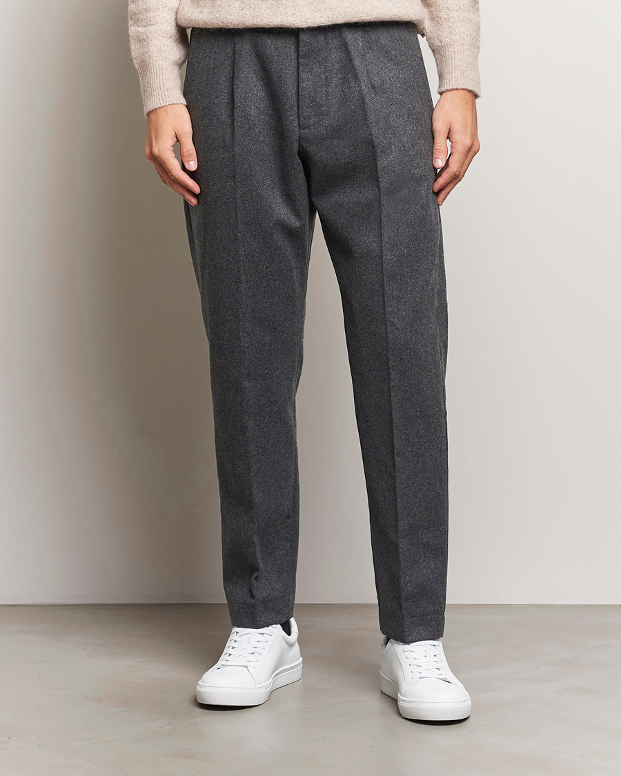 Heren |  | NN07 | Bill Wool Pleated Trousers Grey Melange