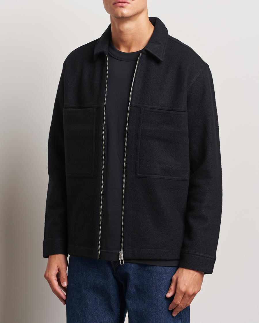 Heren |  | NN07 | Isak Boiled Wool Full Zip Black