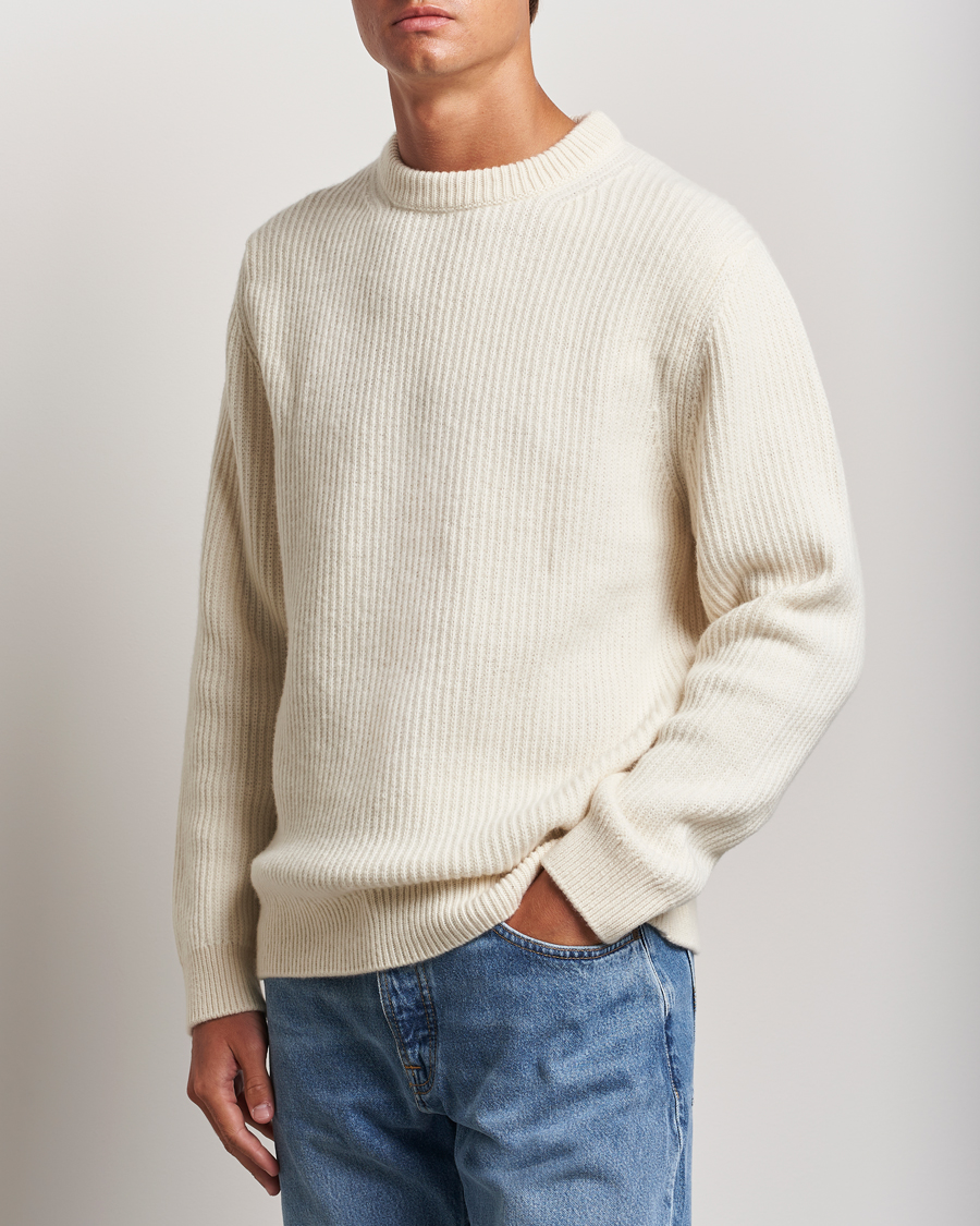 Heren |  | Nudie Jeans | August Wool Rib Knitted Sweater Off White