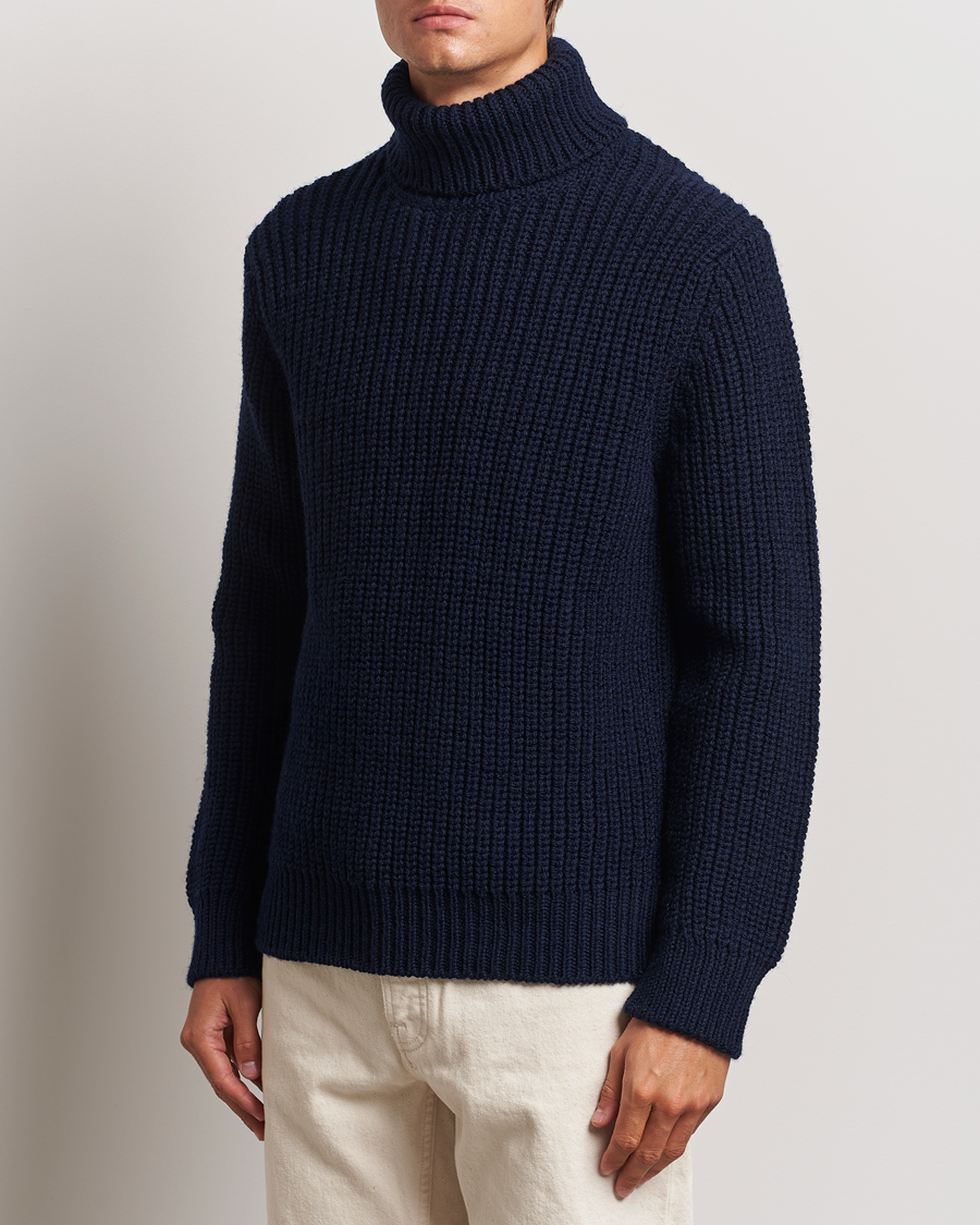 Heren | Business & Beyond - Casual | Nudie Jeans | August Chunky Wool Knitted Rollneck Navy