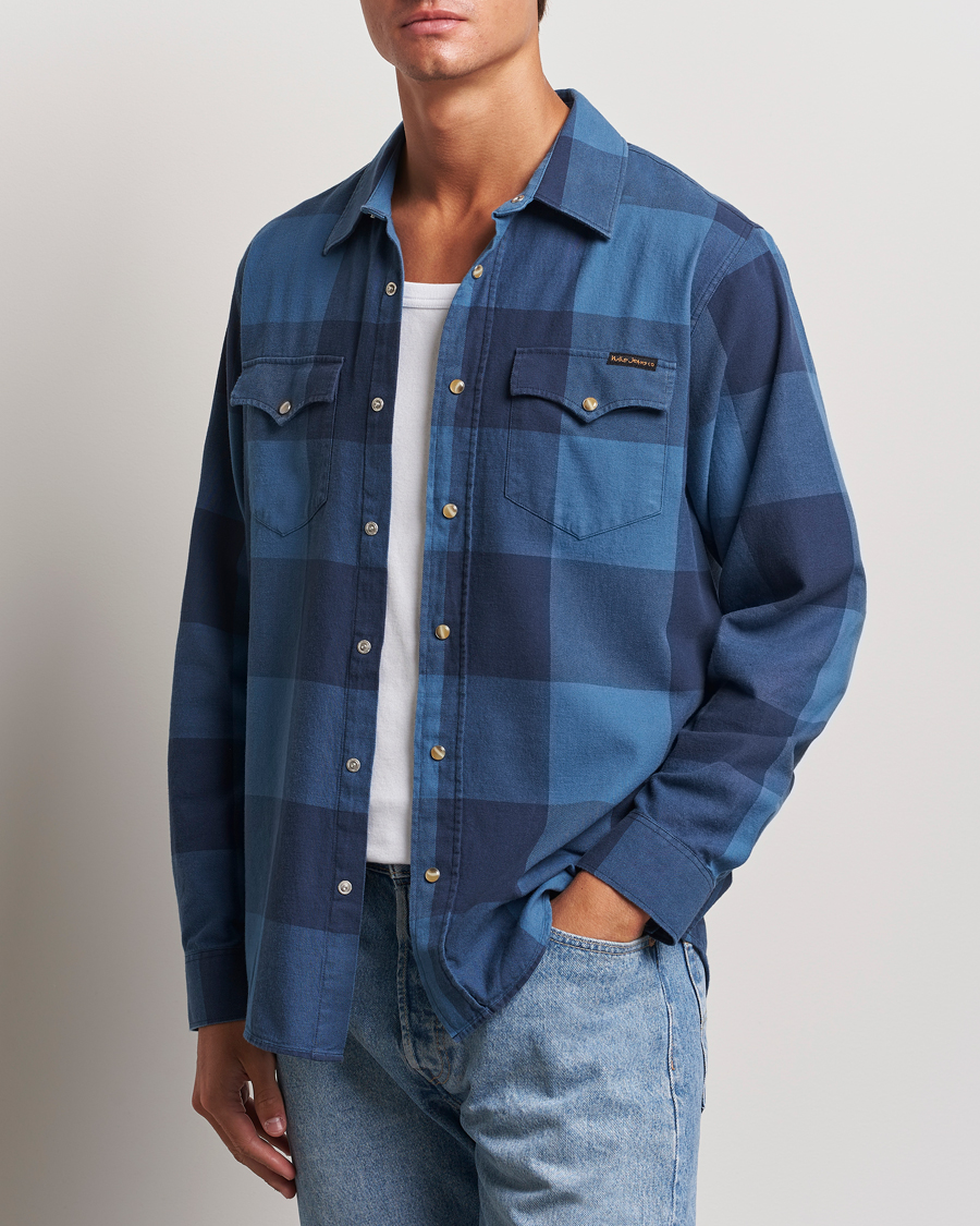 Heren |  | Nudie Jeans | George Checked Flannel Shirt Blue