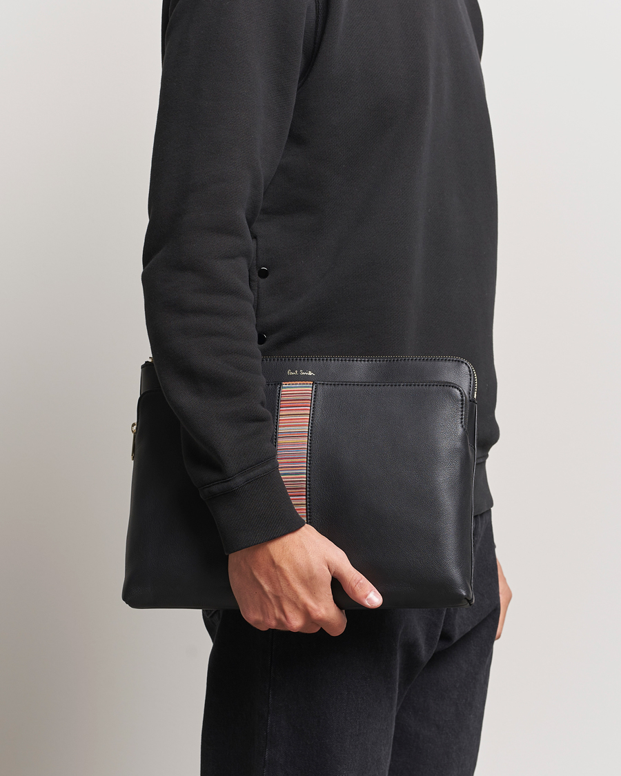 Heren |  | Paul Smith | Leather Stripe Document Case Black