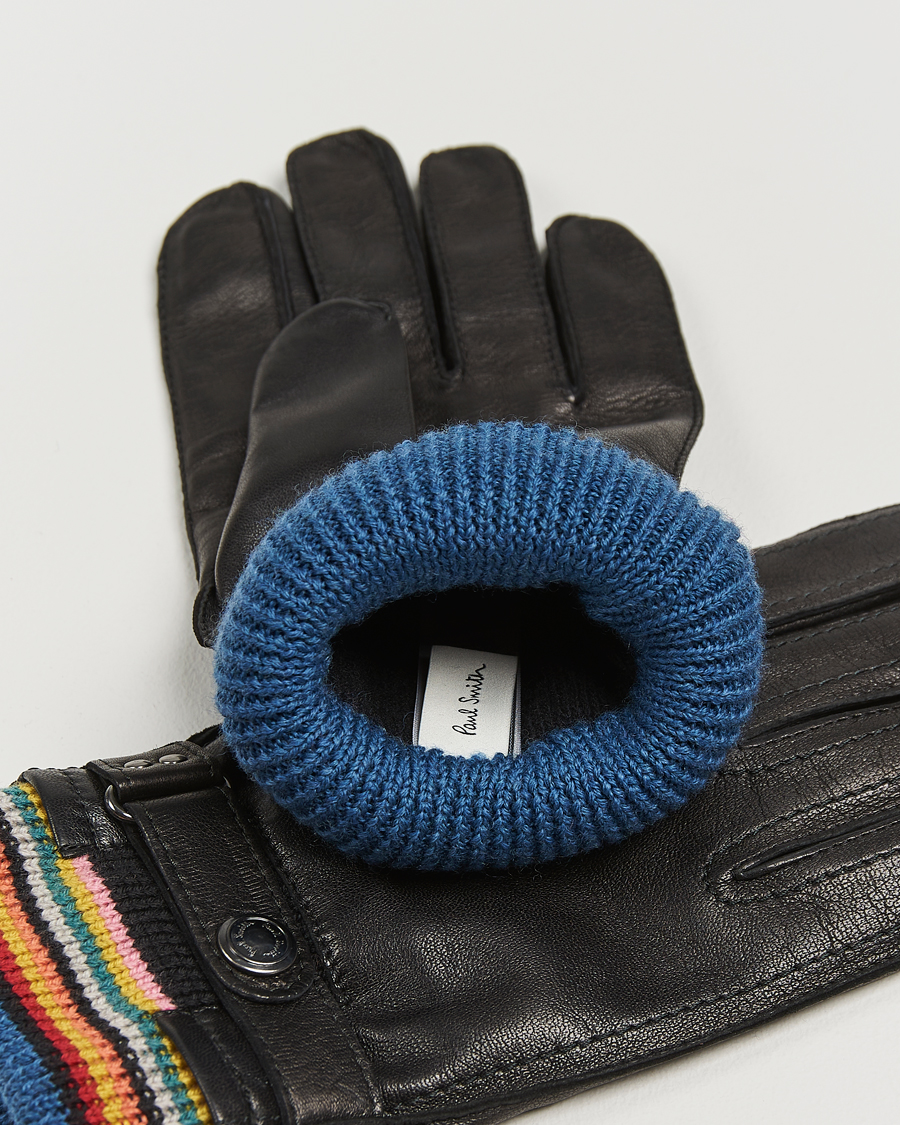 Heren |  | Paul Smith | Signature Stripe Cuff Leather Glove Black