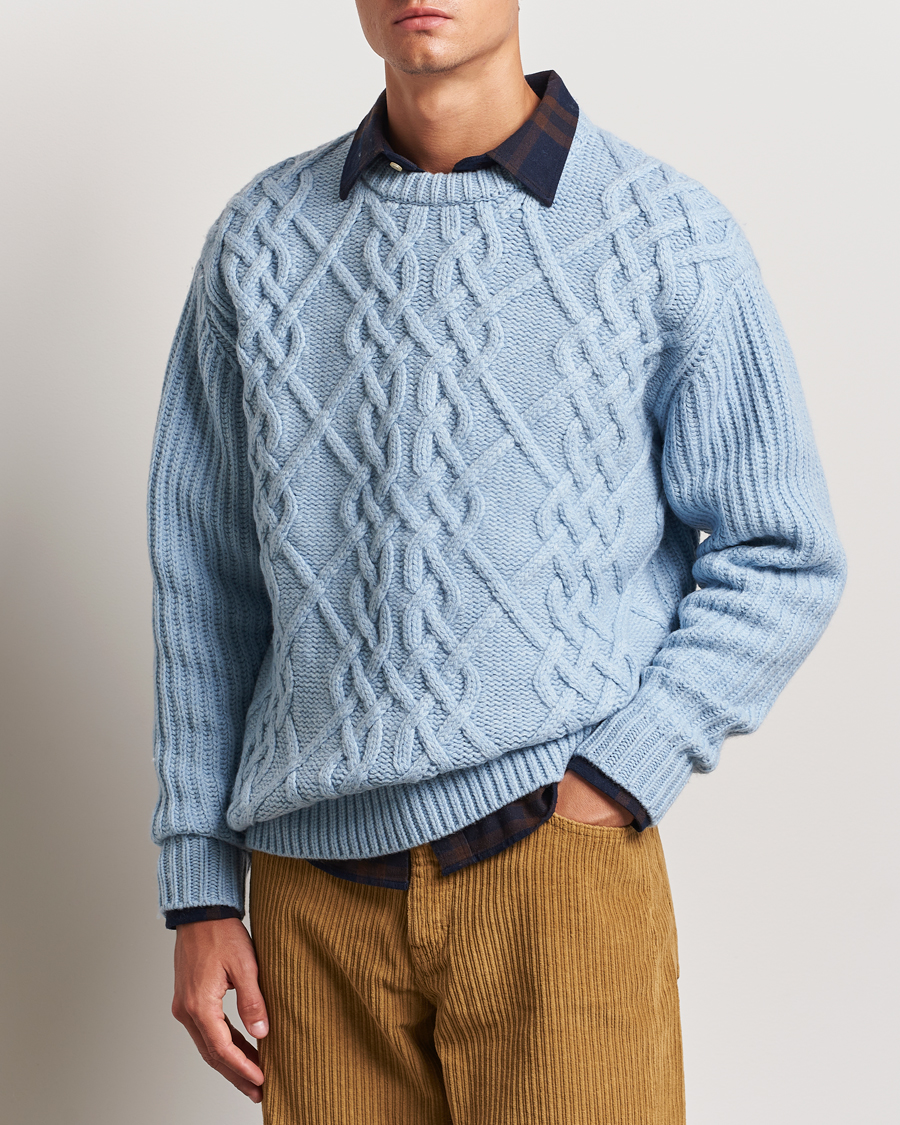 Heren |  | Drôle de Monsieur | Heavy Cable Knit Pullover Light Blue