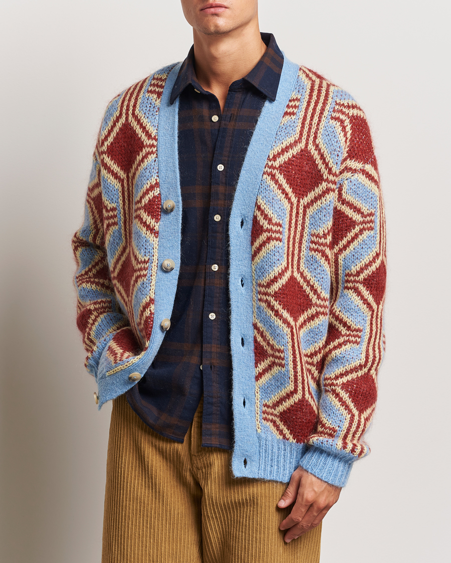 Heren |  | Drôle de Monsieur | Geometric Mohair Cardigan Red/Blue