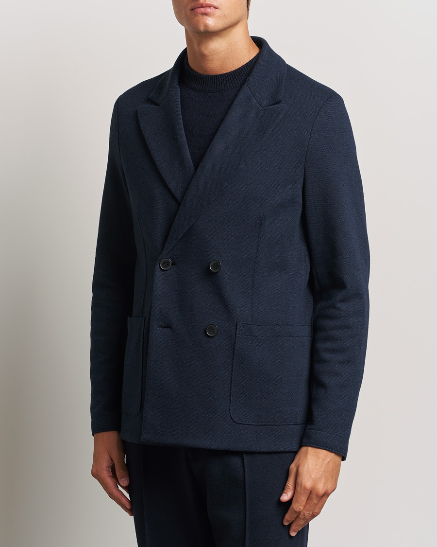 Heren | Kleding | Harris Wharf London | Double Breasted Peak Lapel Jersey Blazer Navy Twill