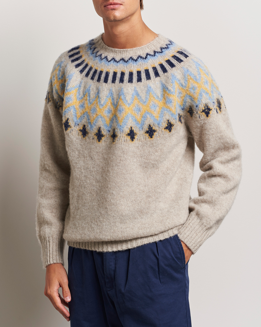 Heren |  | Howlin\' | Brushed Wool Fair Isle Crew Sweater Cosmic Latte