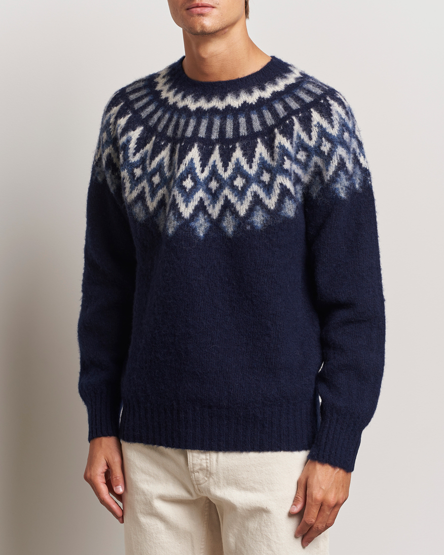 Heren |  | Howlin\' | Brushed Wool Fair Isle Crew Sweater Denim