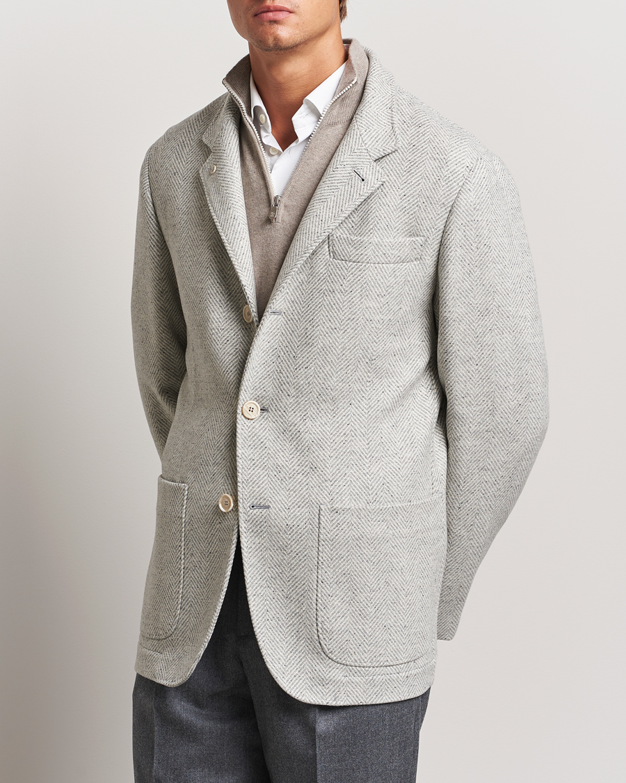 Heren | Luxury Classics | Brunello Cucinelli | Cashmere Herringbone City Jacket Pearl Grey