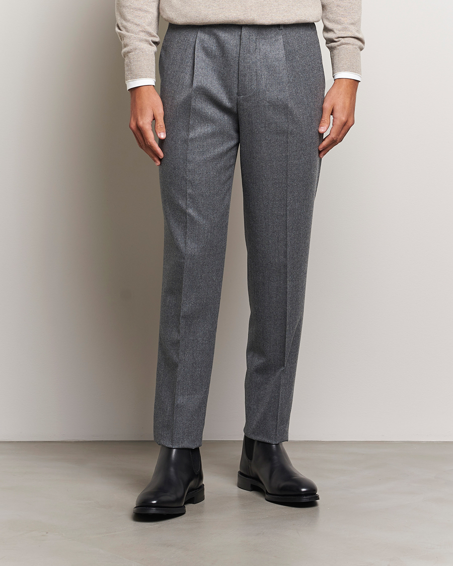 Heren |  | Brunello Cucinelli | Slim Fit Pleated Flannel Trousers Grey Melange