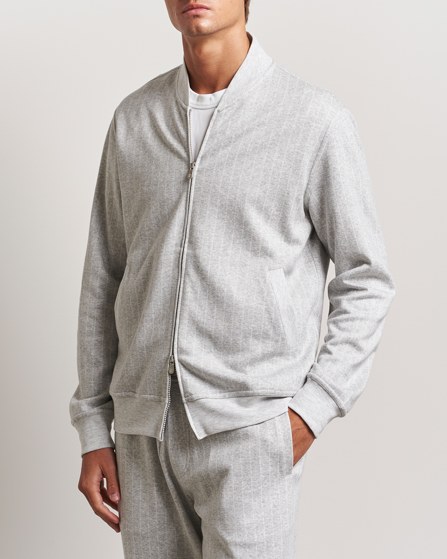 Heren |  | Brunello Cucinelli | Soft Pinstripe Full Zip Sweater Pearl Grey