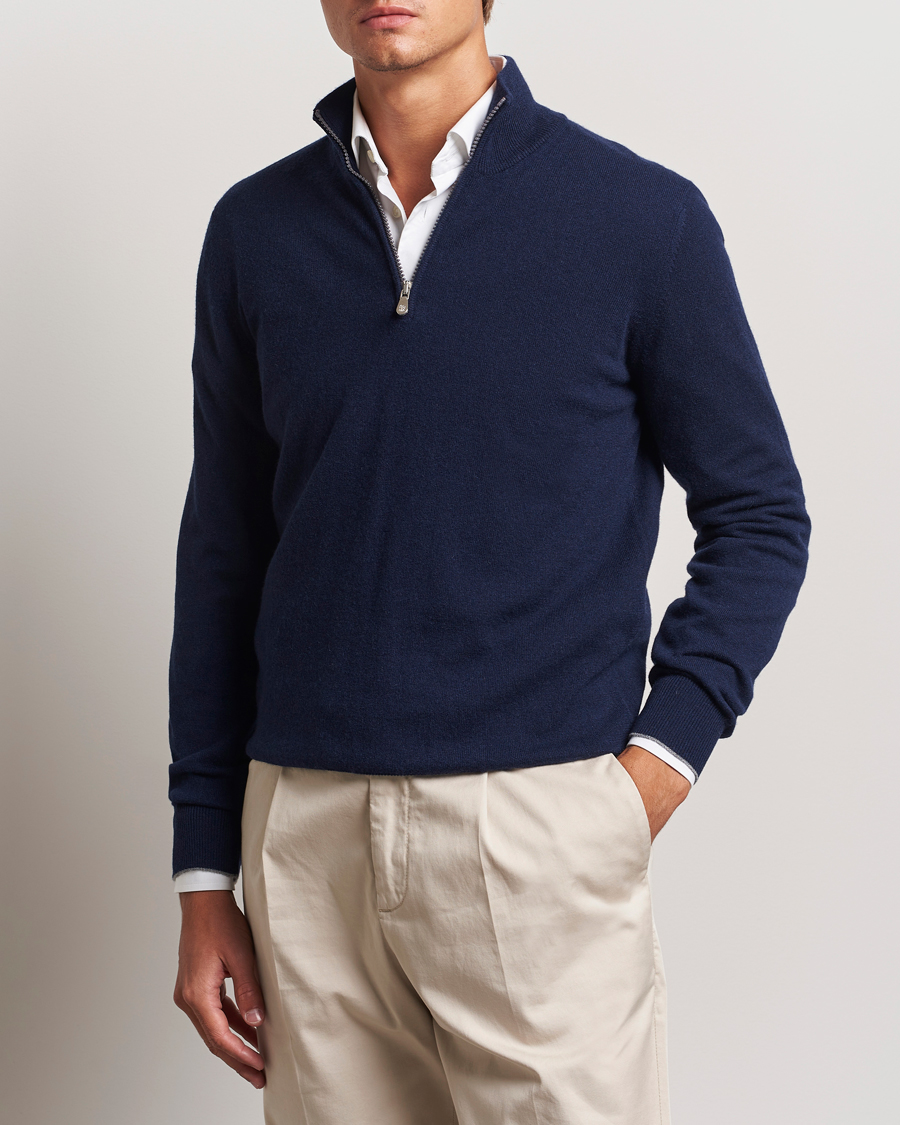 Heren | Half-zip | Brunello Cucinelli | 2 Ply Cashmere Half Zip Navy