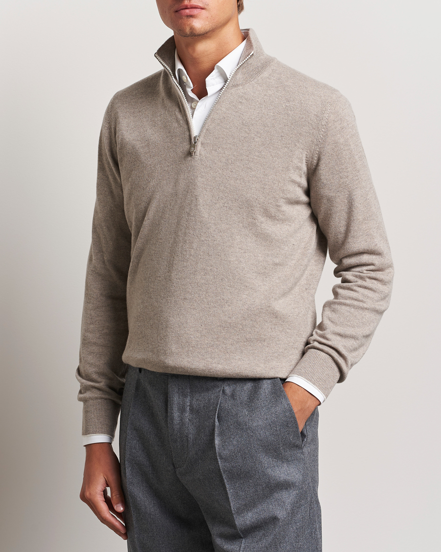 Heren | Kasjmier truien | Brunello Cucinelli | 2 Ply Cashmere Half Zip Beige