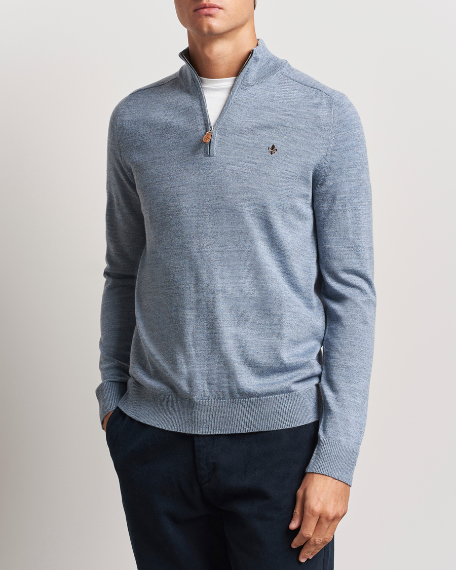 Heren |  | Morris | John Merino Half Zip Light Blue