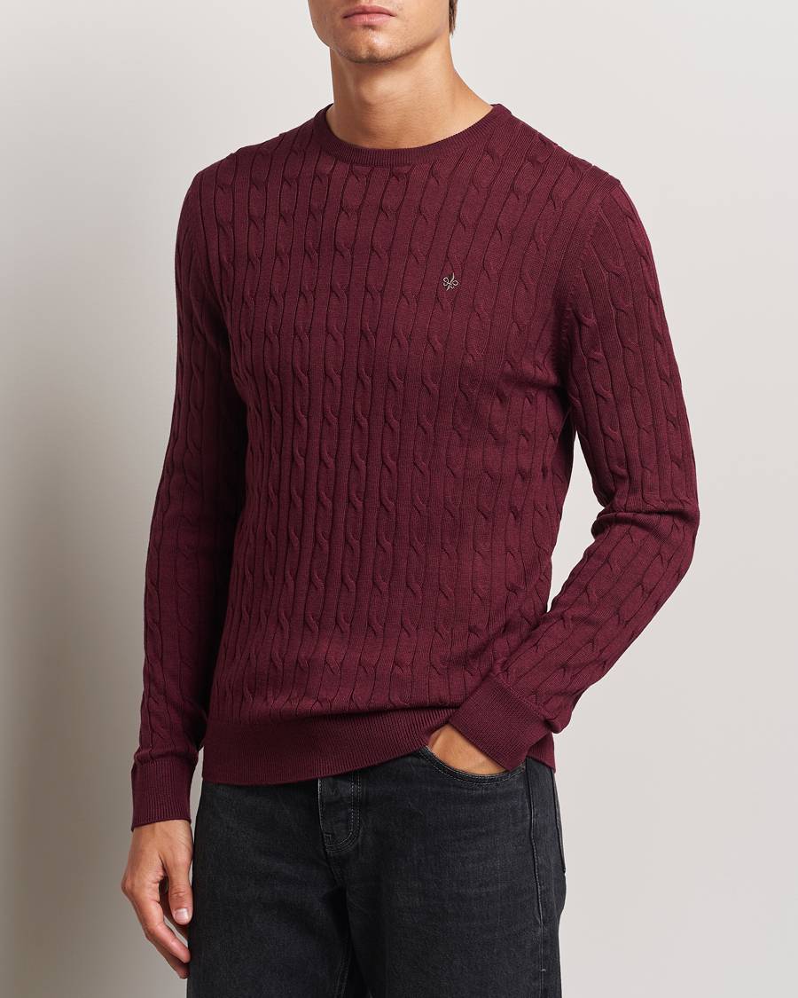 Heren | Business & Beyond - Casual | Morris | Merino Cable O-Neck Wine Red