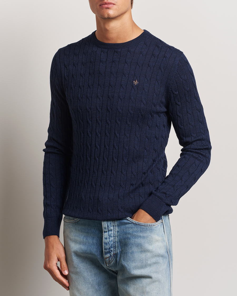 Heren |  | Morris | Merino Cable O-Neck Blue