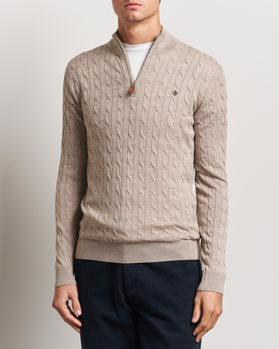 Heren |  | Morris | Merino Cable Half Zip Khaki