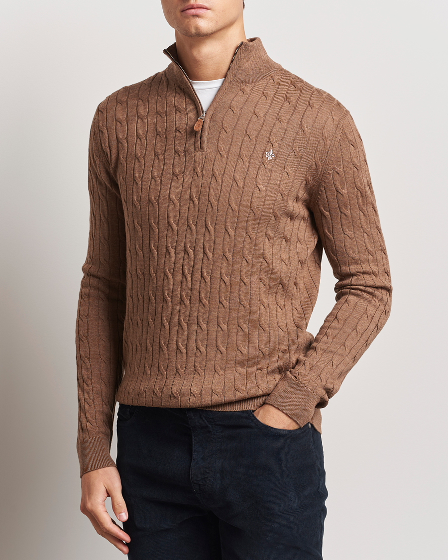 Heren |  | Morris | Merino Cable Half Zip Camel