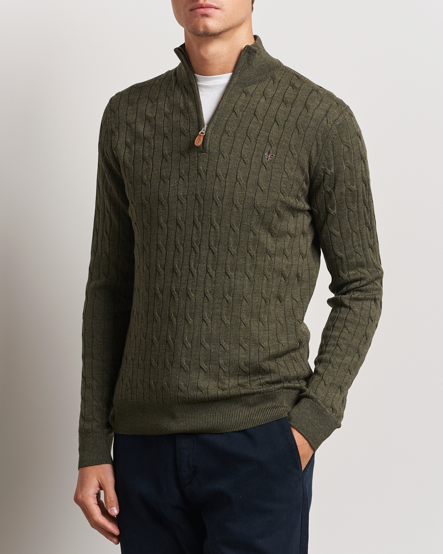 Heren |  | Morris | Merino Cable Half Zip Olive