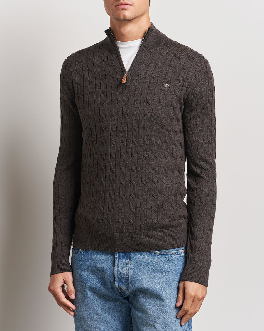 Heren |  | Morris | Merino Cable Half Zip Brown